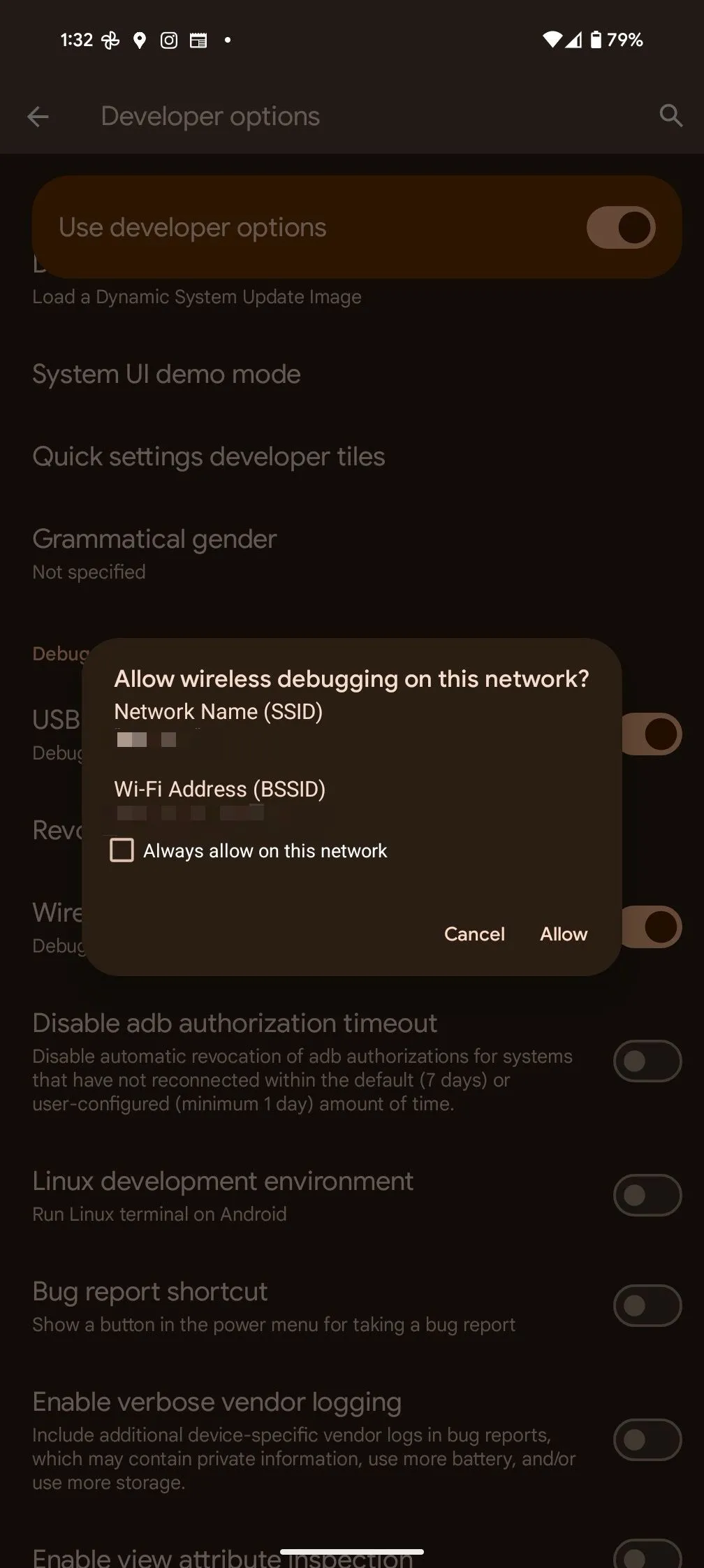 Tùy chọn Gỡ lỗi USB không dây trong cài đặt nhà phát triển Android qua Wi-Fi