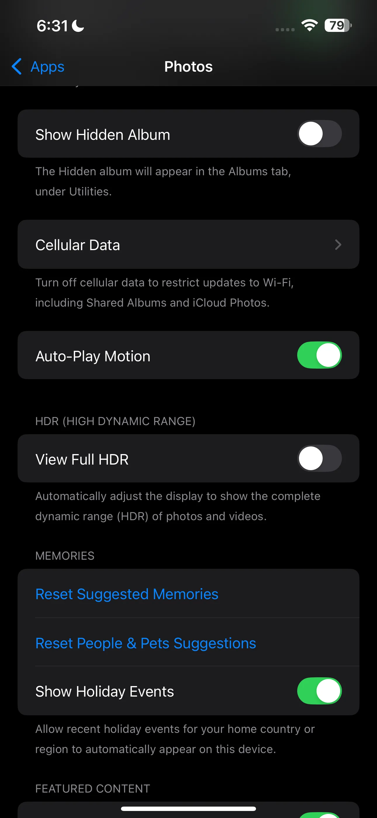 Tùy chọn hiển thị Album Ẩn trong cài đặt ứng dụng Ảnh trên iPhone
