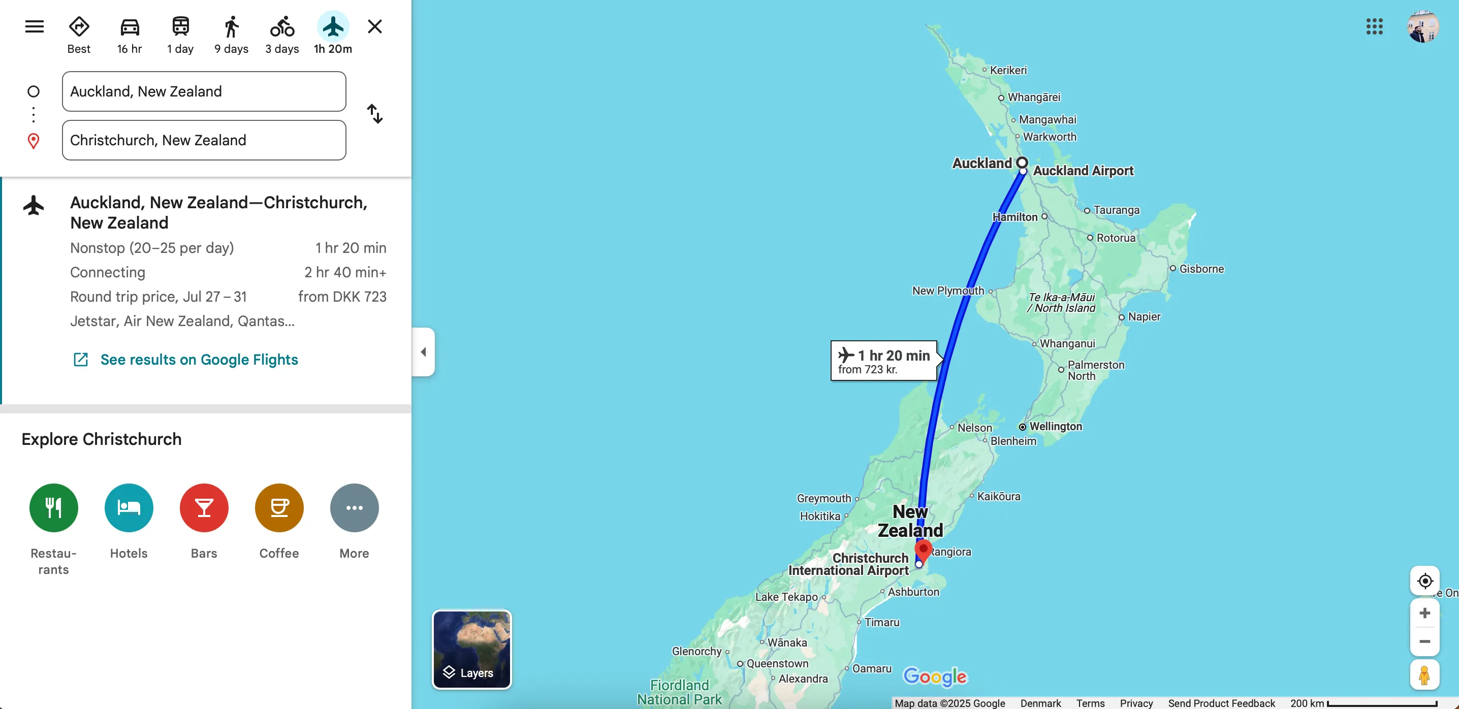 Tùy chọn hiển thị thông tin chuyến bay trực tiếp trong ứng dụng Google Maps, tích hợp với tìm kiếm lộ trình