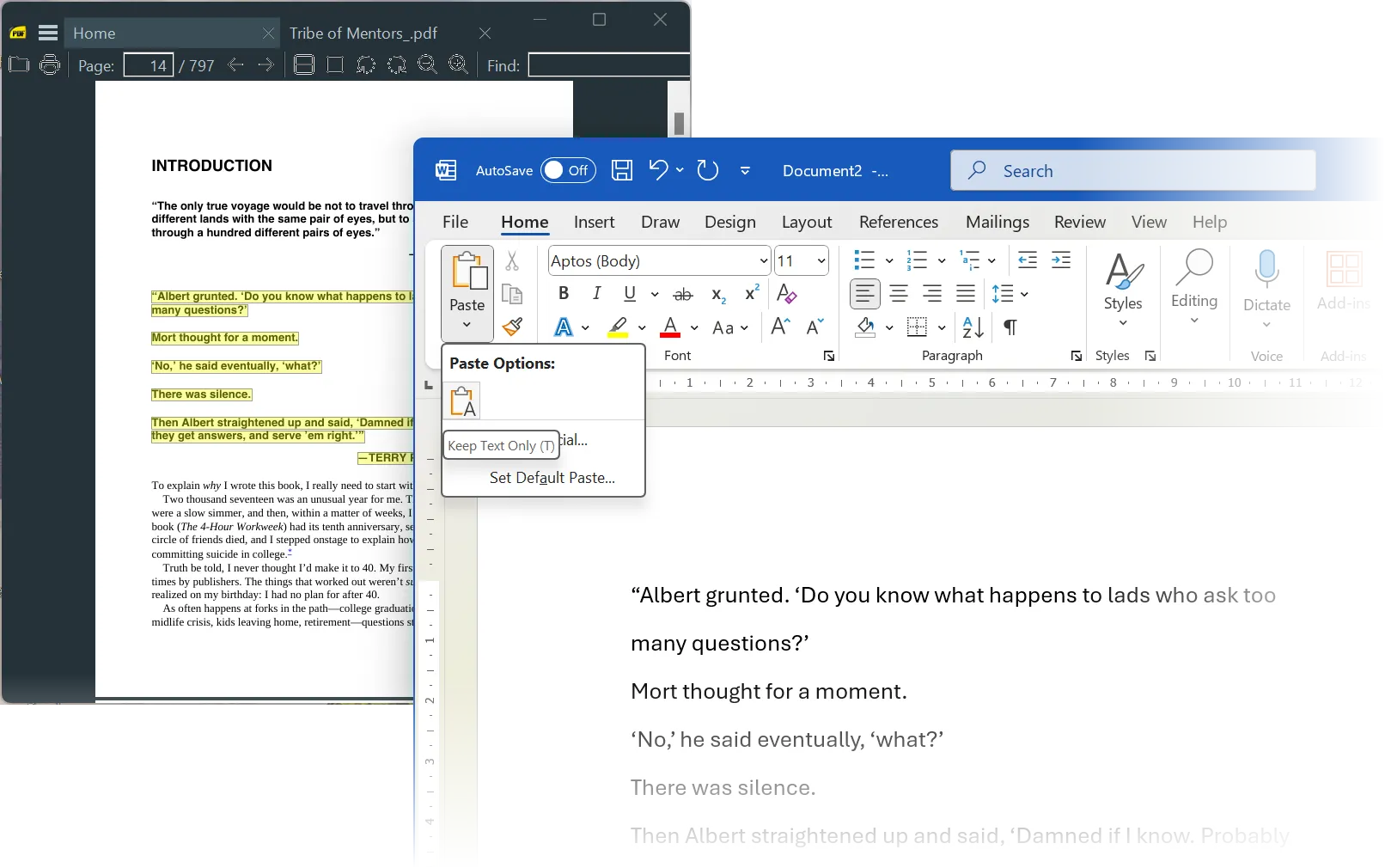 Tùy chọn &quot;Keep Text Only&quot; trong Microsoft Word, giúp dán văn bản không định dạng, loại bỏ mọi kiểu dáng gốc.