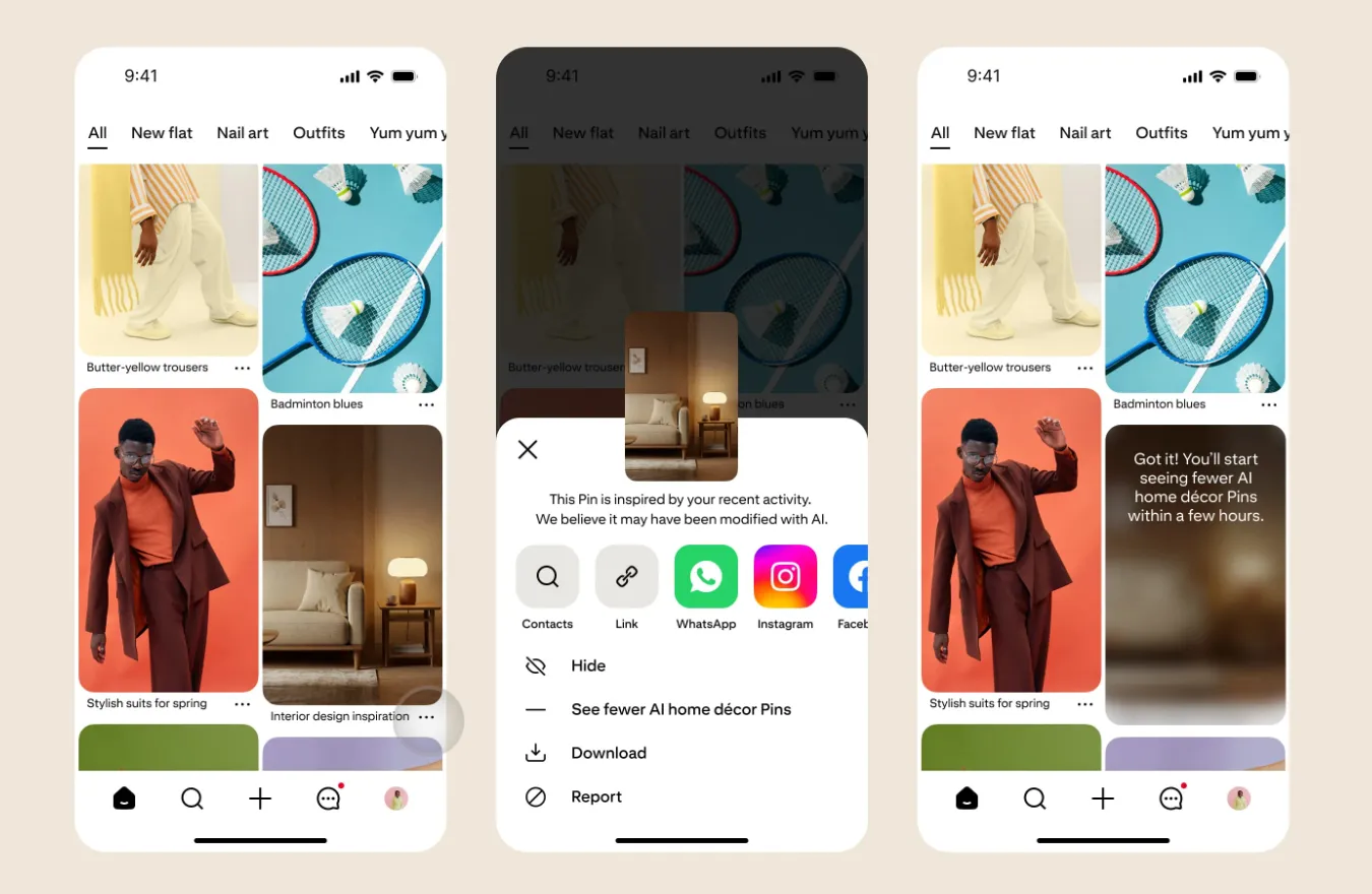 Tùy chọn lọc bỏ ghim AI trên Pinterest để cải thiện trải nghiệm người dùng
