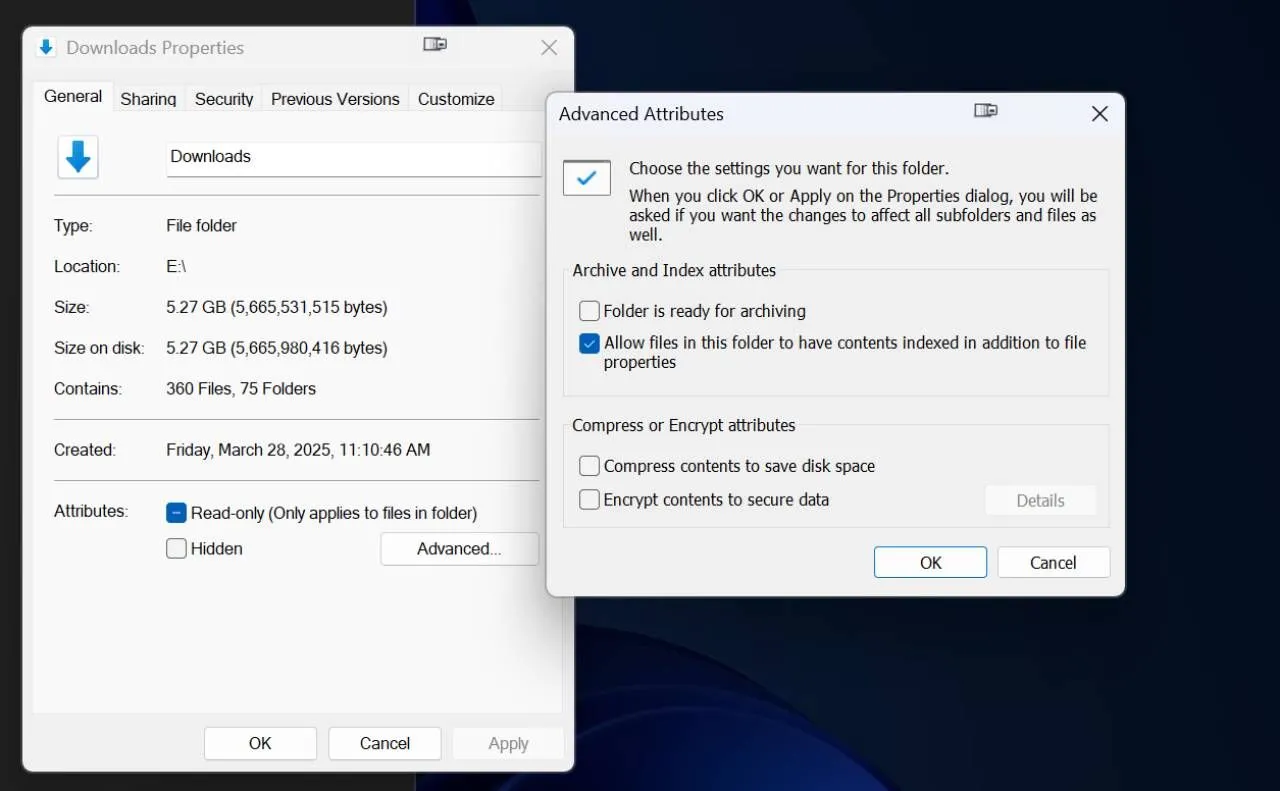 Tùy chọn nén nội dung tệp tin để tiết kiệm dung lượng ổ đĩa trong File Explorer trên Windows 11