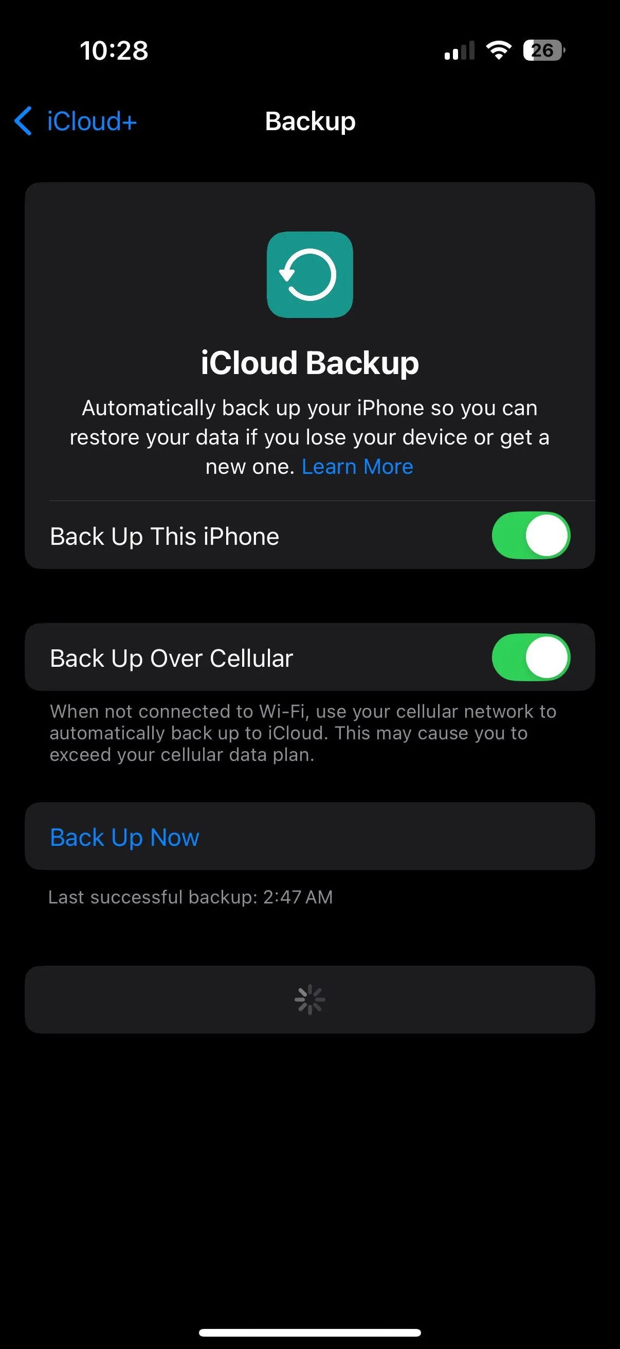 Tùy chọn sao lưu dữ liệu iCloud qua mạng di động trên iPhone có thể gây tốn dung lượng.