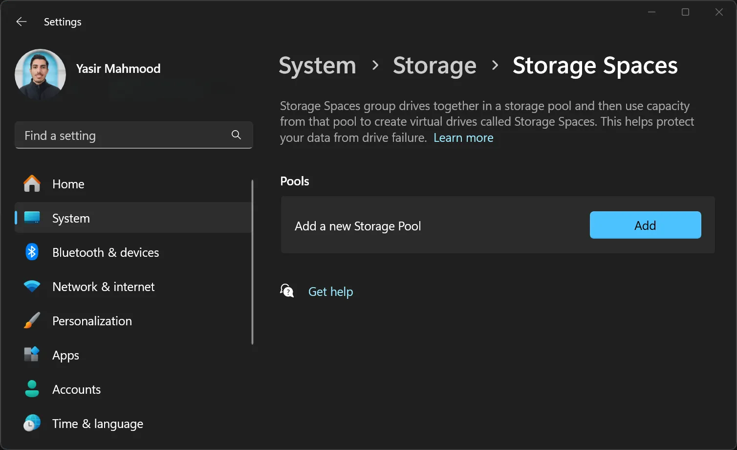Tùy chọn tạo vùng lưu trữ mới (Storage Pool) trong Windows Storage Spaces