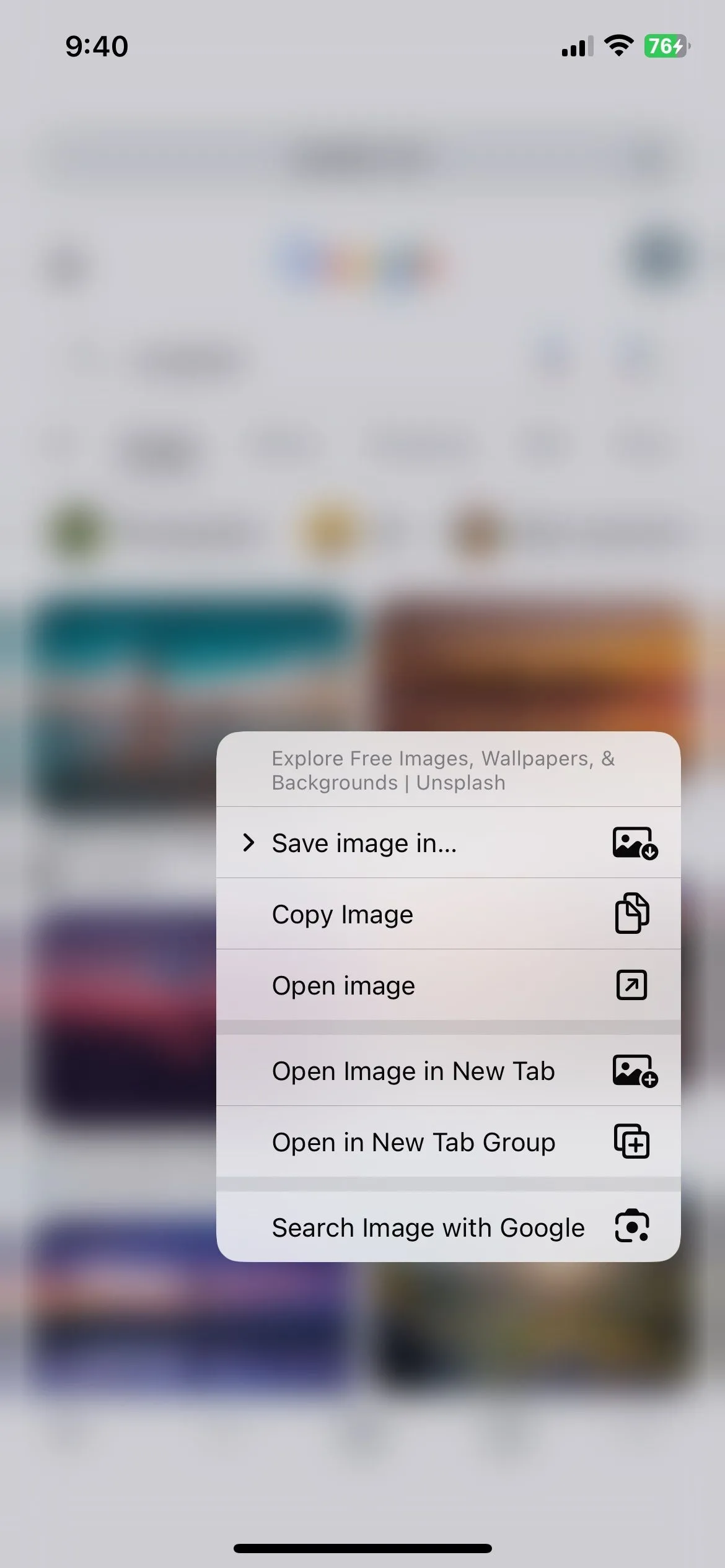 Tùy chọn tìm kiếm hình ảnh bằng Google trong trình duyệt Chrome trên iPhone