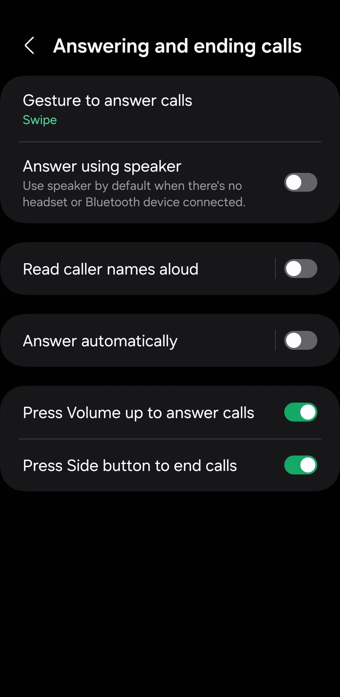 Tùy chọn trả lời và kết thúc cuộc gọi bằng nút vật lý trên Android, tiện lợi khi không thể dùng cảm ứng.
