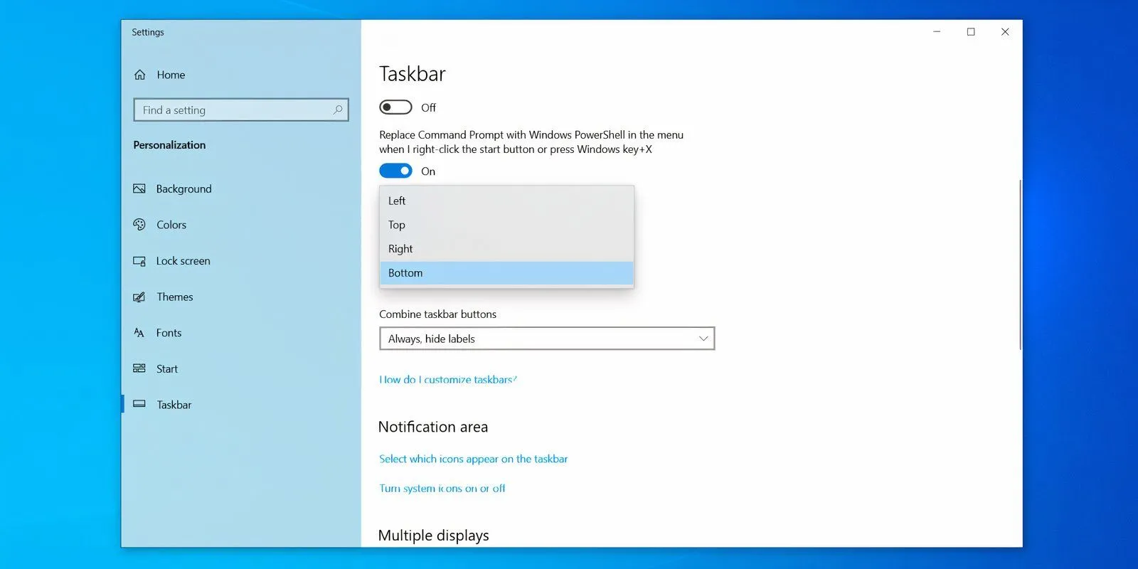 Tùy chọn vị trí thanh tác vụ trong cài đặt Windows 10