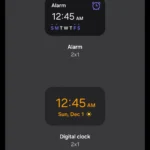 Tùy chọn widget đồng hồ trên điện thoại Samsung hiển thị các kiểu hiển thị giờ và ngày