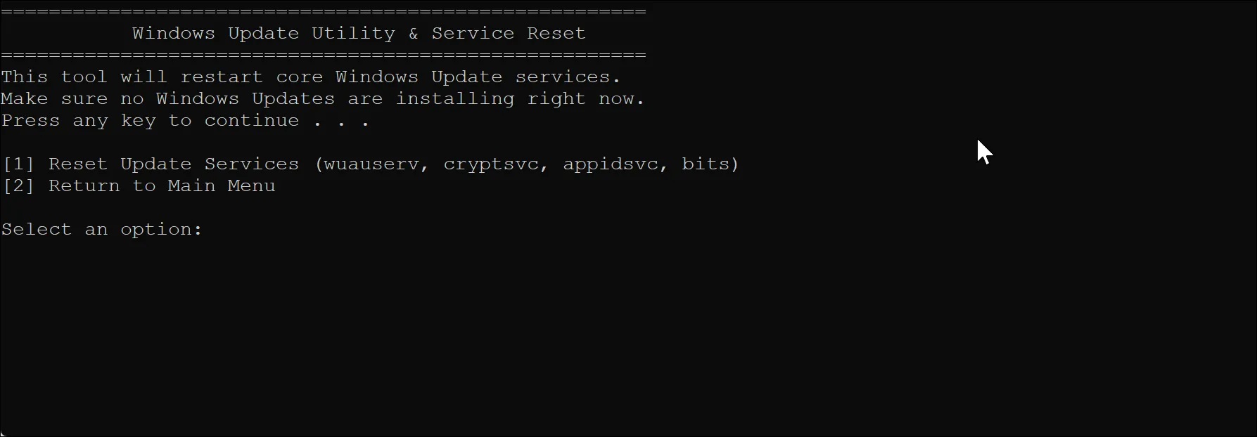 Tùy chọn Windows Update Utility &amp; Service Reset trong Windows Maintenance Tool giúp đặt lại dịch vụ cập nhật