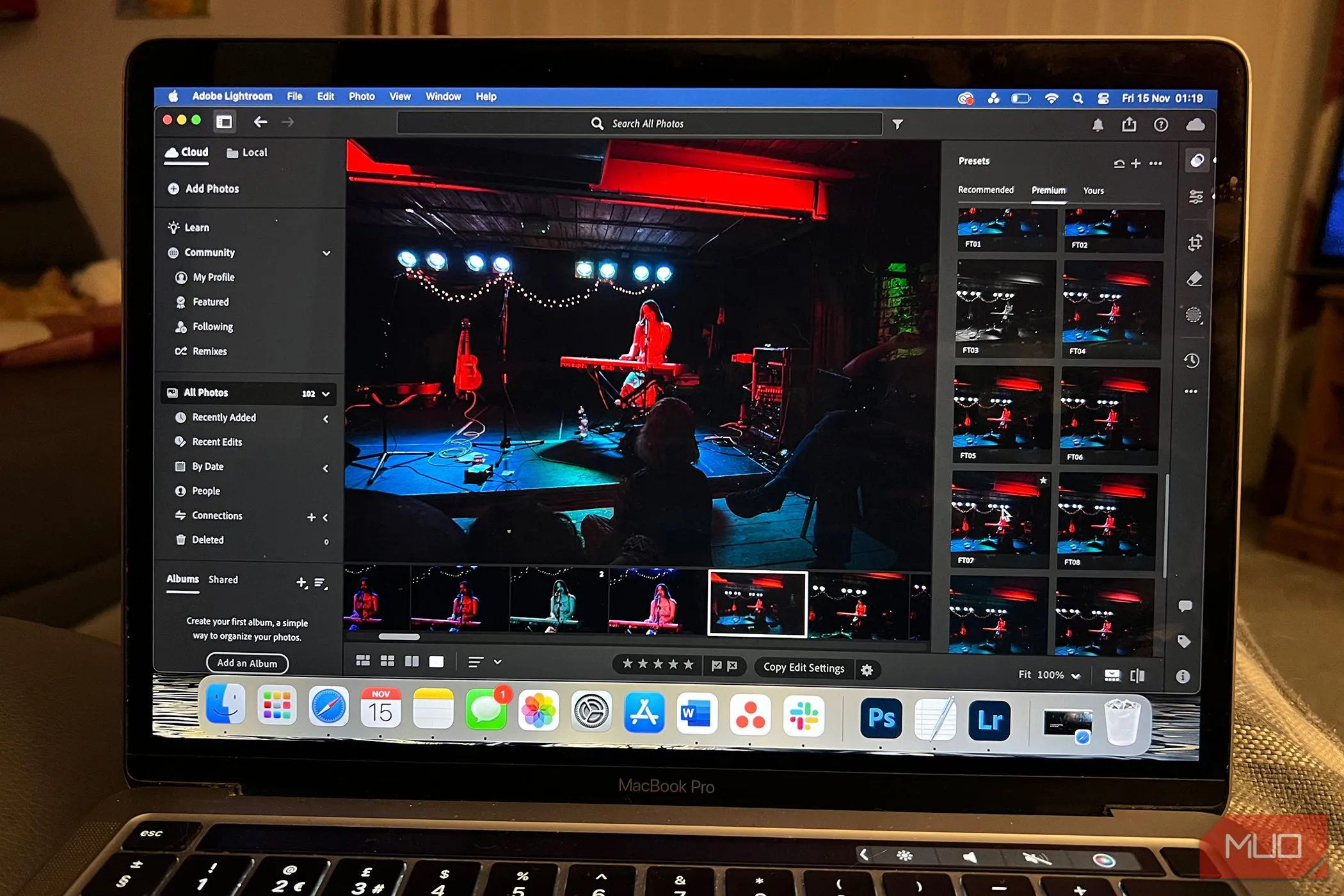 Ứng dụng Adobe Lightroom chạy mượt mà trên MacBook, thể hiện khả năng tương thích phần mềm xuất sắc của macOS với chip Apple Silicon.
