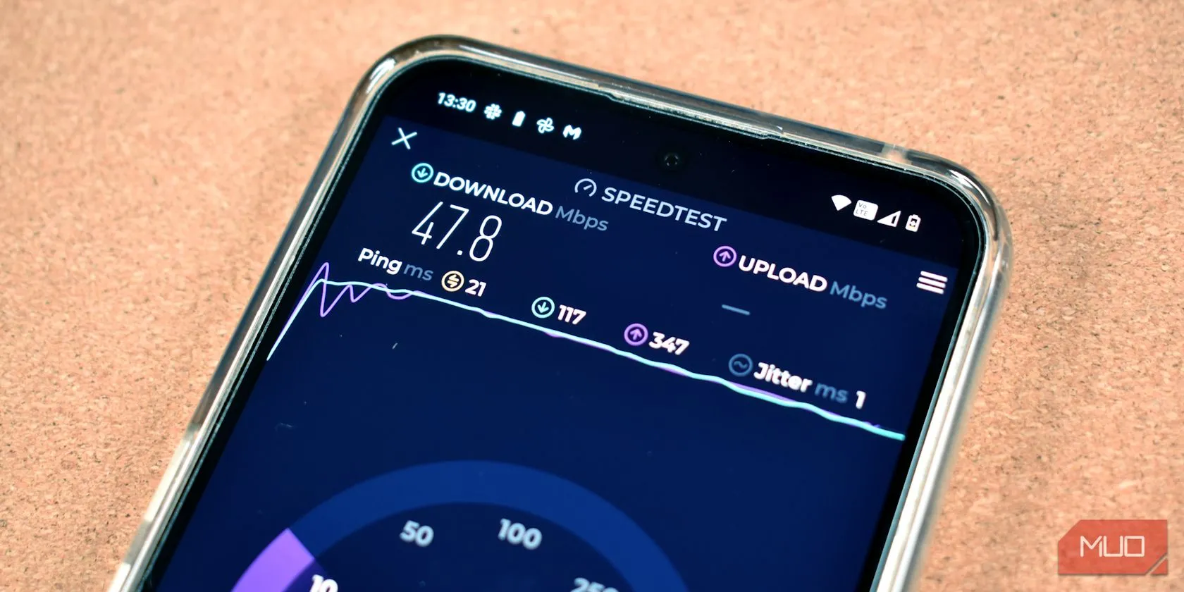 Ứng dụng Speedtest của Ookla trên màn hình điện thoại, minh họa việc kiểm tra tốc độ mạng di động để phát hiện bóp băng thông.