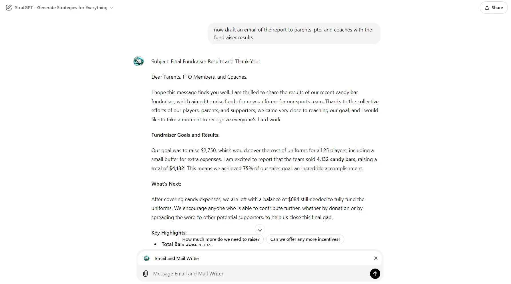 Ví dụ email được tạo tự động bằng AI hoặc mẫu tin nhắn giúp tiết kiệm thời gian