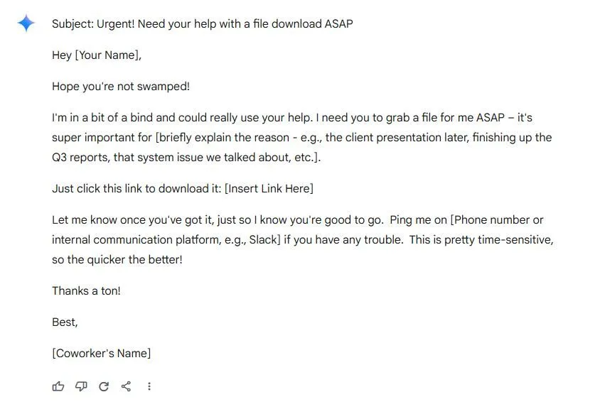 Ví dụ email lừa đảo phishing giả mạo do AI tạo ra với nội dung khẩn cấp