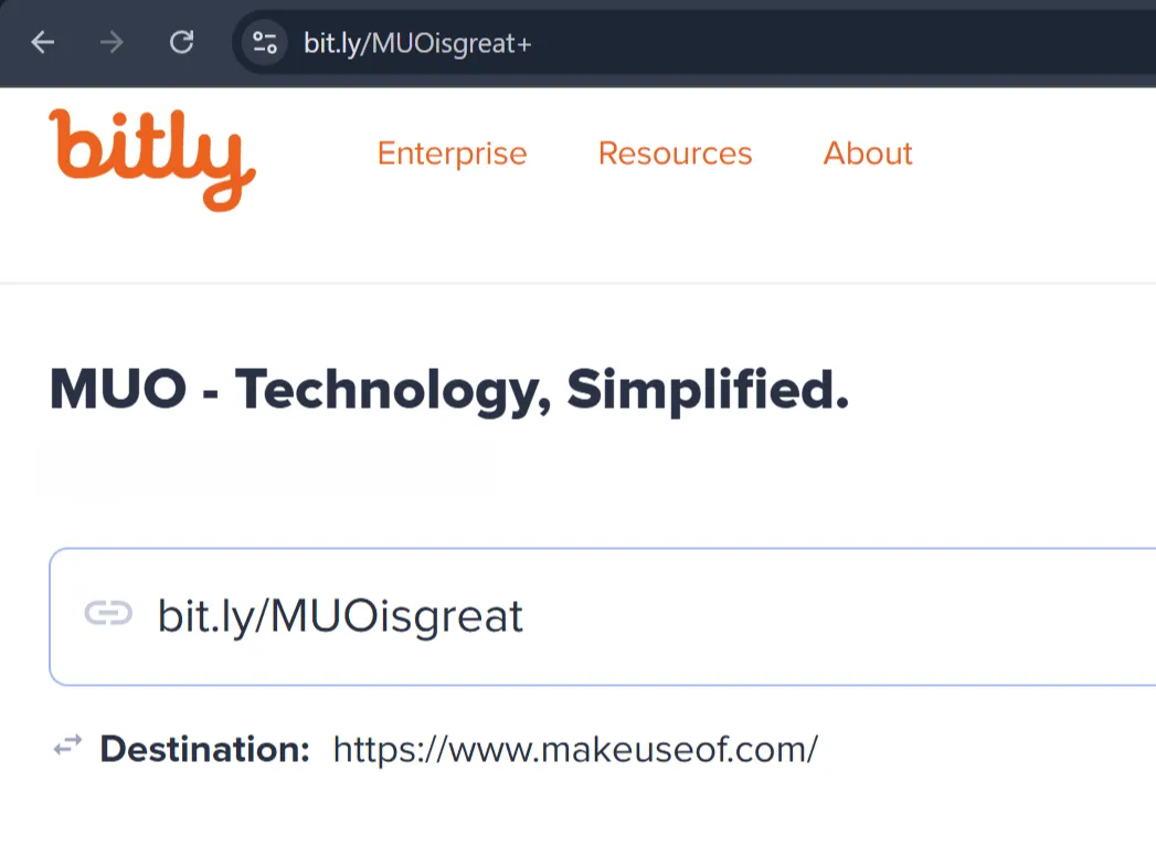 Ví dụ link rút gọn Bitly che giấu địa chỉ đích thực
