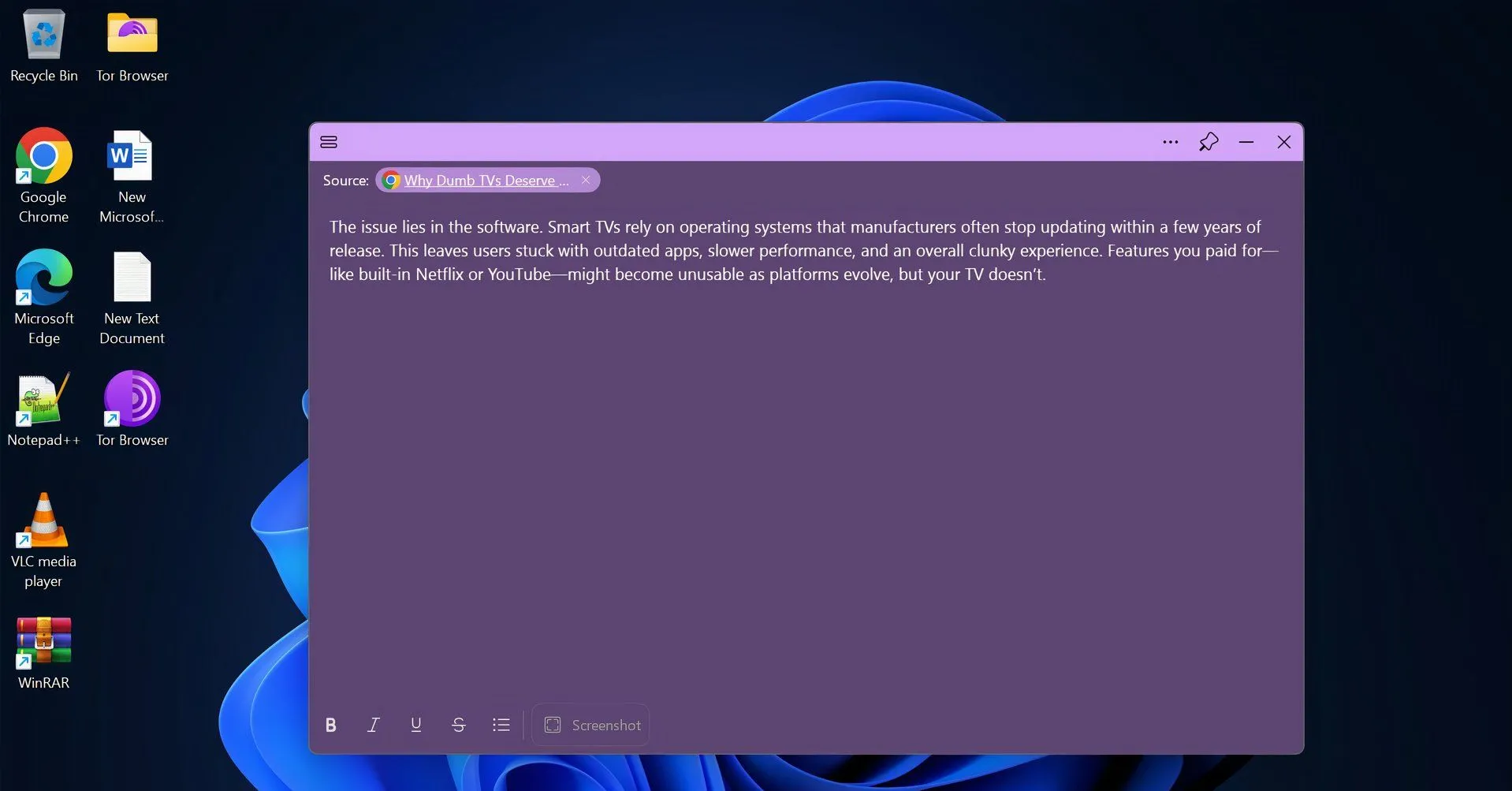 Ví dụ tính năng tự động ghi nguồn trên Microsoft Sticky Notes khi dán nội dung từ website