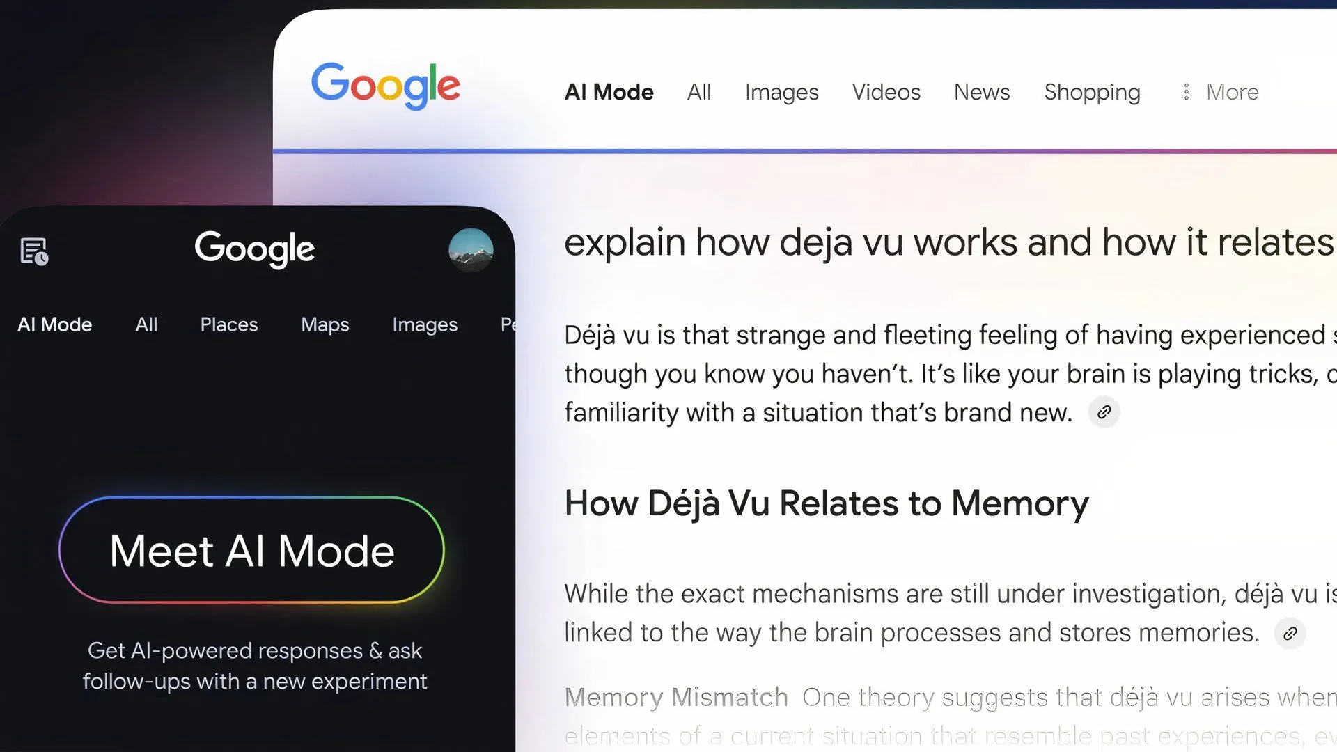 Ví dụ về Google Search với chế độ AI Mode hiển thị trong kết quả