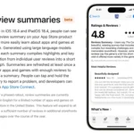 Ví dụ về tính năng tóm tắt đánh giá ứng dụng App Store bằng AI trên iOS 18.4