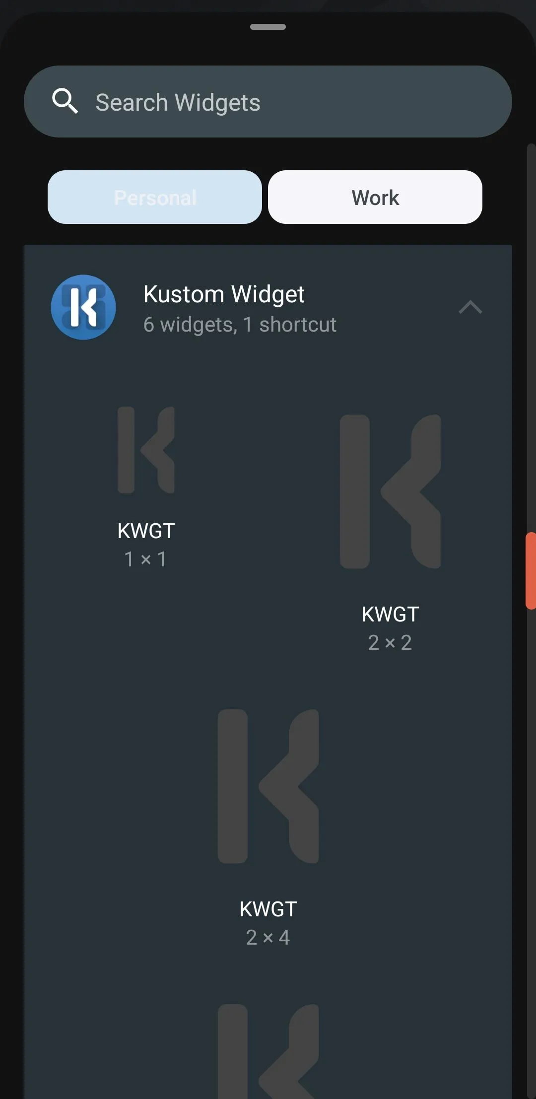 Ví dụ widget tùy chỉnh được tạo bằng KWGT Kustom Widget Maker trên màn hình chính Android