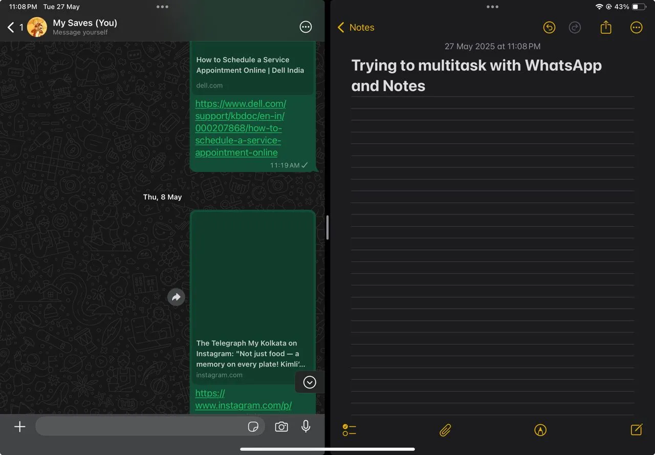 WhatsApp cho iPad trong chế độ Split View