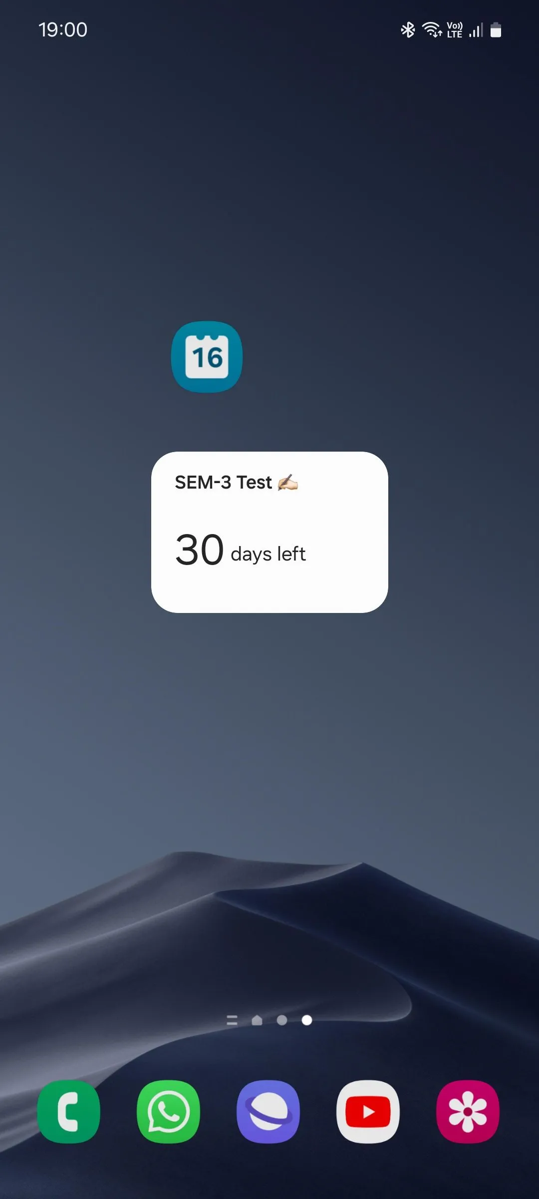 Widget đếm ngược của Lịch Samsung trên màn hình chính, giúp theo dõi các sự kiện quan trọng