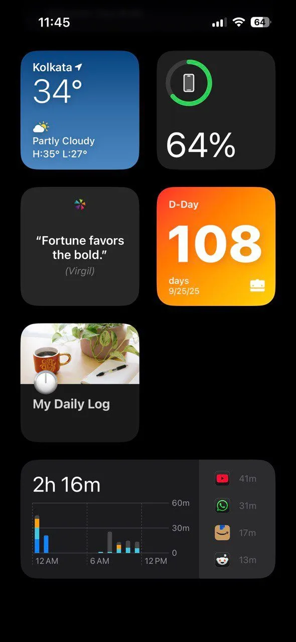 Widget Thời gian sử dụng iPhone hiển thị tổng quan
