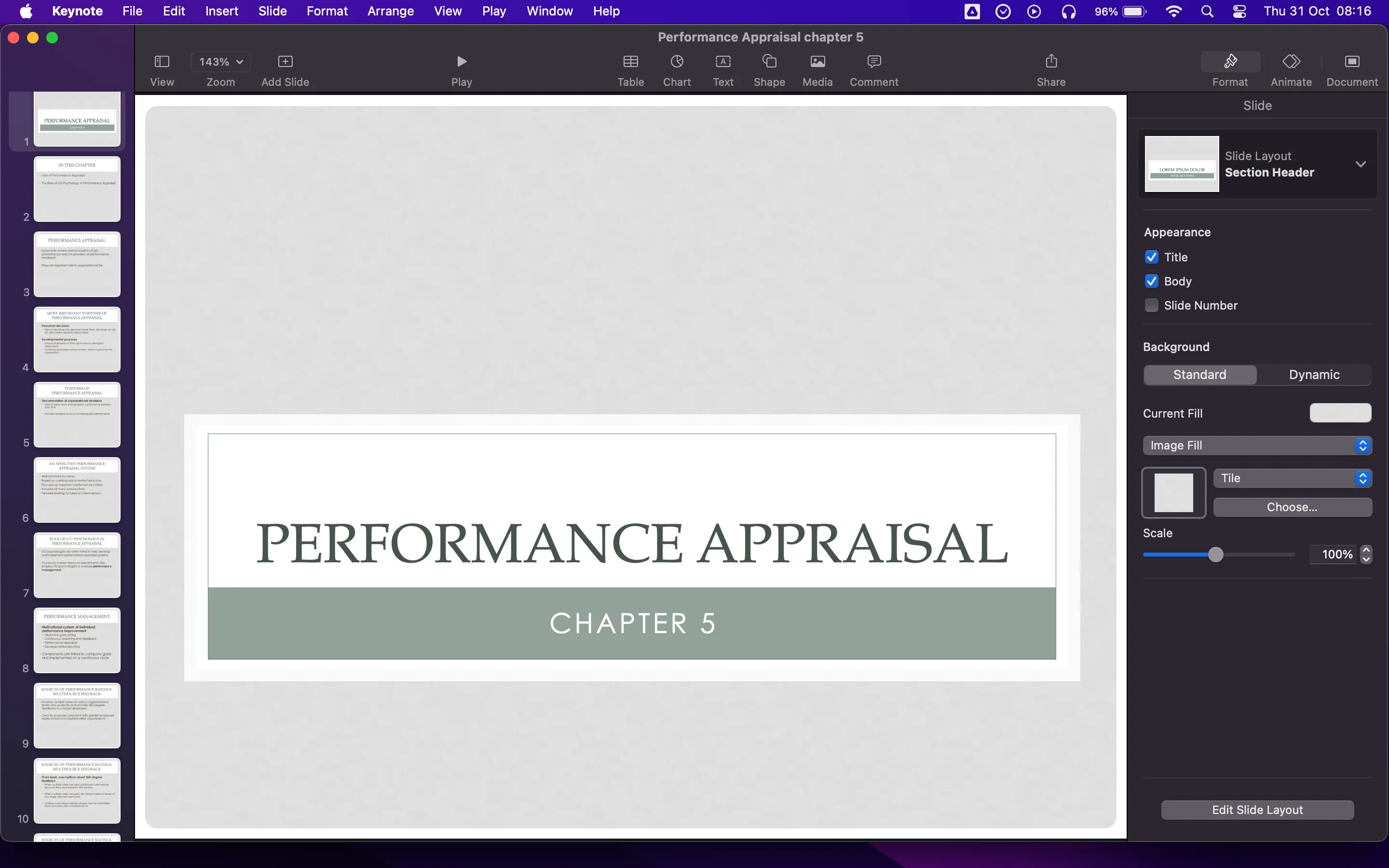 Xem một bài thuyết trình trong Keynote trên máy Mac, thể hiện giao diện và khả năng trình chiếu slide chuyên nghiệp