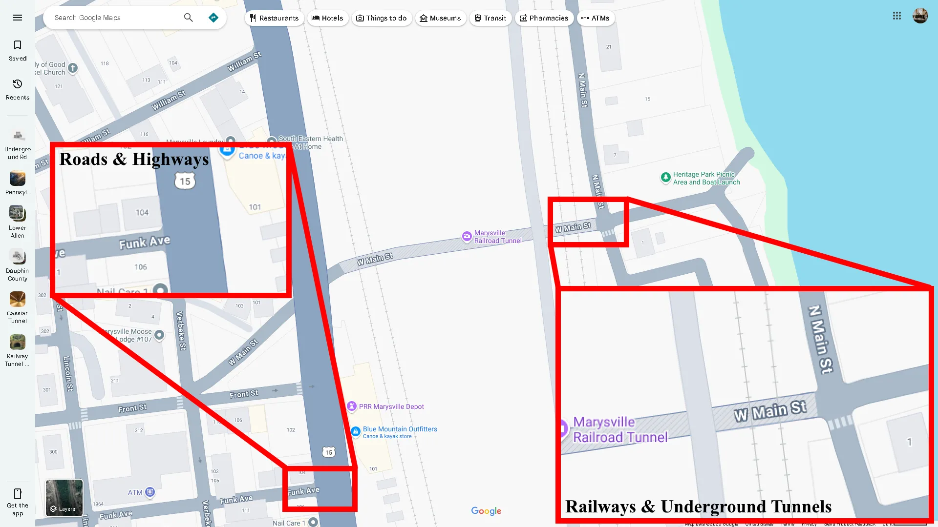 ý nghĩa màu xám Google Maps đường sá cao tốc đường sắt hầm ngầm